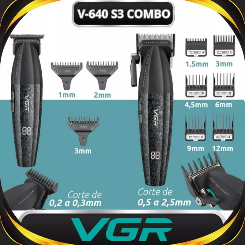 ماشین اصلاح موی سر و صورت شارژی وی جی ار مدل V-640 s3 مجموعه 3 عددی