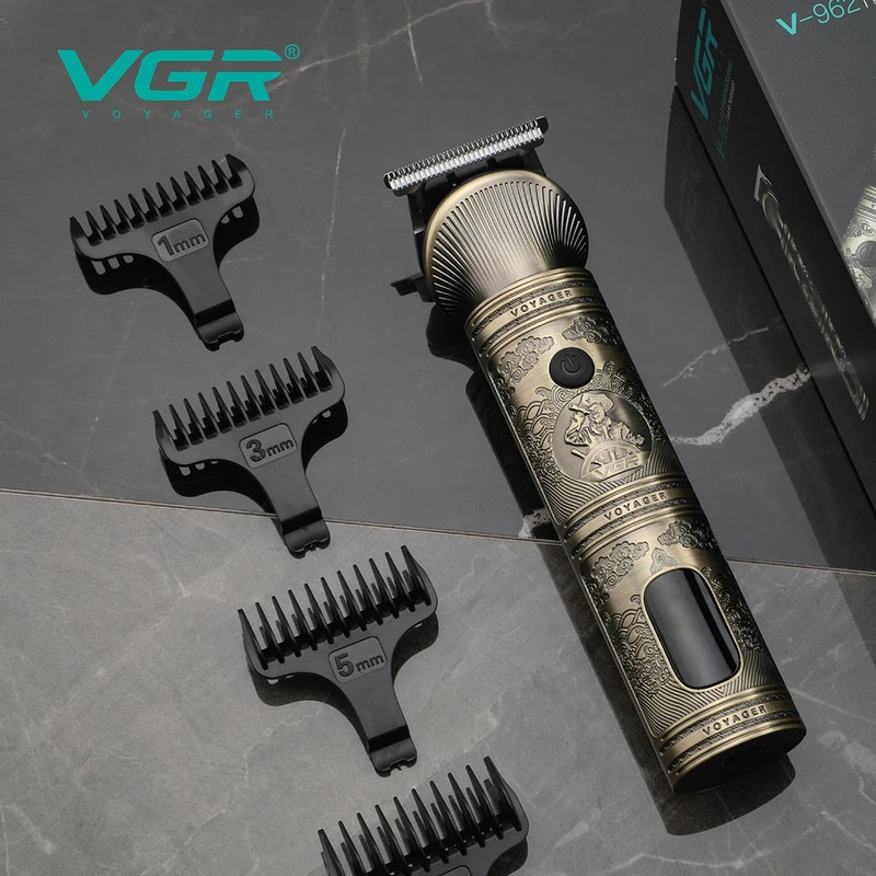 ست ماشین اصلاح موی صورت و بدن وی جی ار مدل V-106 با تیغه استیل پیشرفته، قابلیت اصلاح خشک و مرطوب، باتری 1200 میلیآمپر ساعت، شارژ سریع، نمایش وضعیت باتری، طراحی ارگونومیک، همراه با 9 عدد شانه و کیف نگهداری