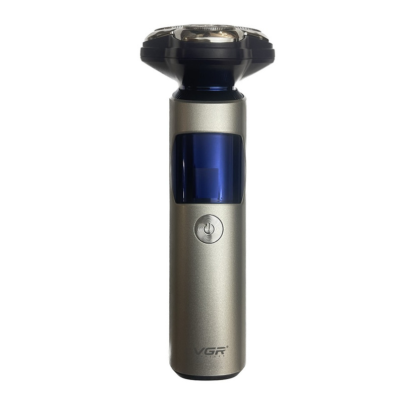 ماشین اصلاح موی صورت وی جی ار مدل V-328 با تیغه استیل پیشرفته، باتری قابل شارژ، ضدآب، نحوه اصلاح چرخشی، زمان استفاده 150 دقیقه پس از شارژ و مدت زمان شارژ 120 دقیقه