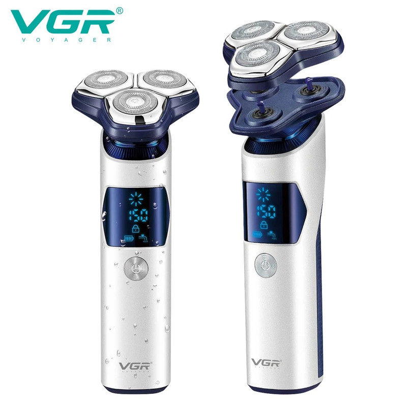 ماشین اصلاح موی صورت وی جی ار مدل V-328 با تیغه استیل پیشرفته، باتری قابل شارژ، ضدآب، نحوه اصلاح چرخشی، زمان استفاده 150 دقیقه پس از شارژ و مدت زمان شارژ 120 دقیقه