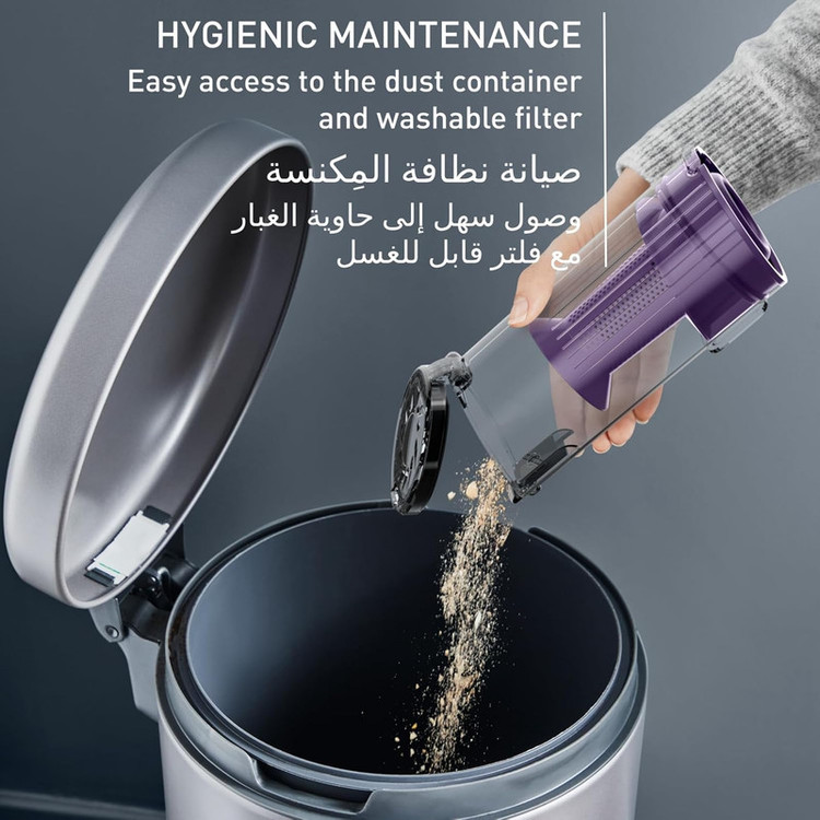 جارو شارژی عصایی تفال مدل TY6A35 با باتری لیتیومیونی 18 ولت، مکش 30 ایر وات و حالتهای خودکار ECO و SURFACE، مجهز به ماشه BOOST و شارژدهی 45 دقیقهای